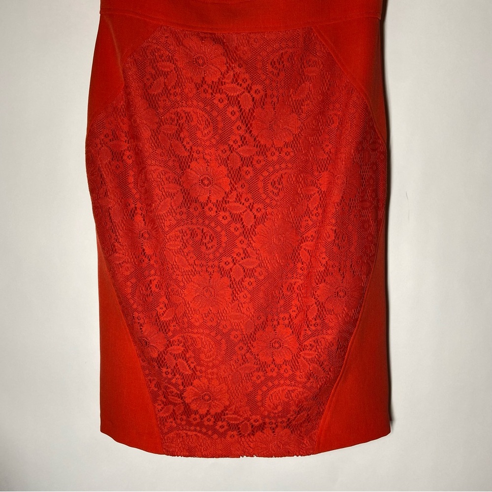 Adrianna Papell Sz 8 Floral Lace Inset Orange Dress Cocktail Party Wedding Guest - Picture 4 of 10